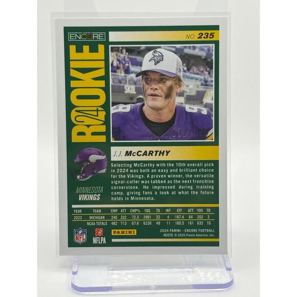 2024 Panini Pinnacle Encore JJ McCarthy Rookie Silver 32/150 SP Minnesota Viking - Picture 2 of 2